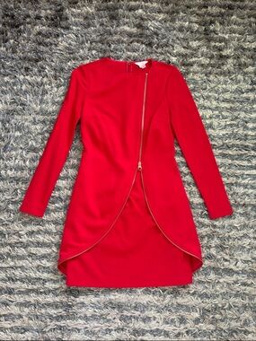 Ted Baker London Red Long Sleeve Zip-Detail Designer Dress 0